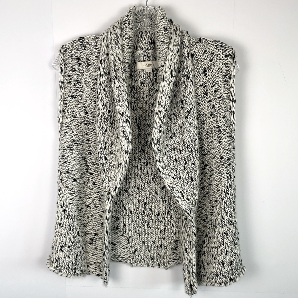 LOFT Gray White Chunky Knit Sleeveless Open Front Vest Size Small